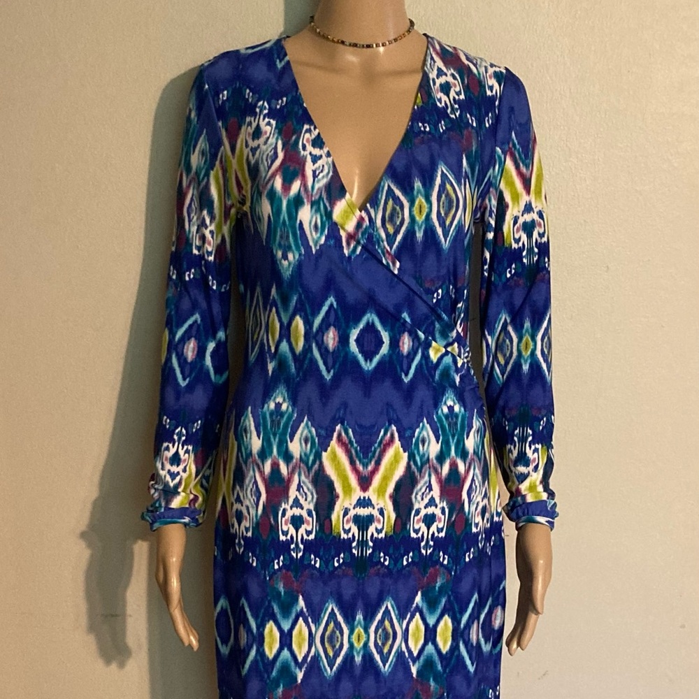 Jones New York printed wrap dress, Signature Petite, Size PP/ECH
